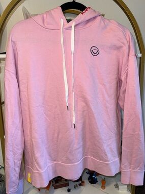 Pink Hooded Pullover Sweater with Smile Logo
